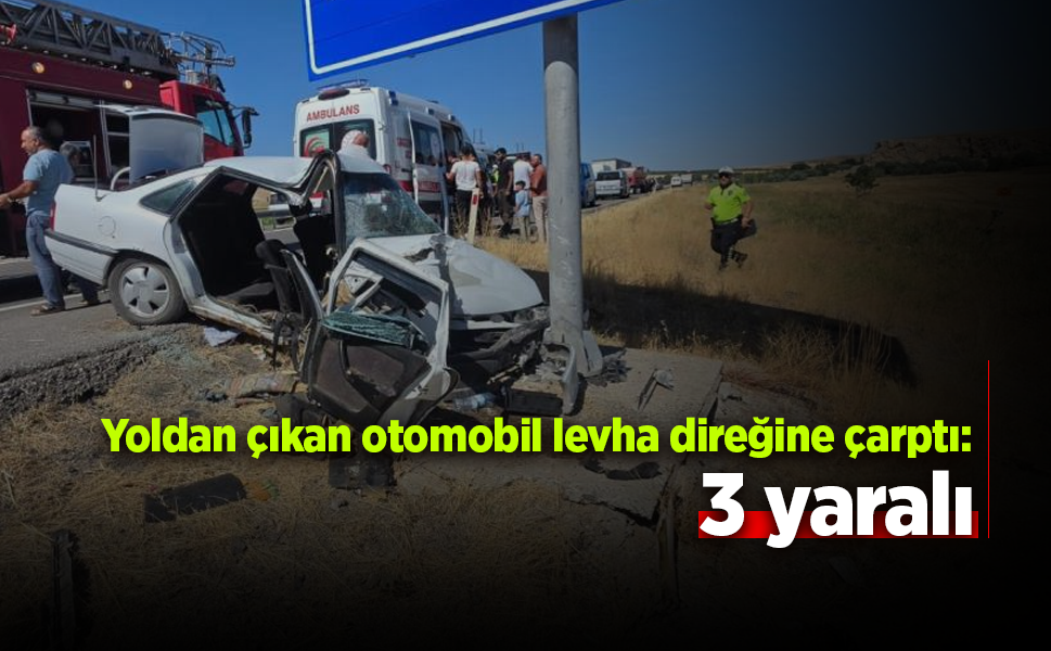 Yoldan çıkan otomobil levha direğine çarptı: 3 yaralı