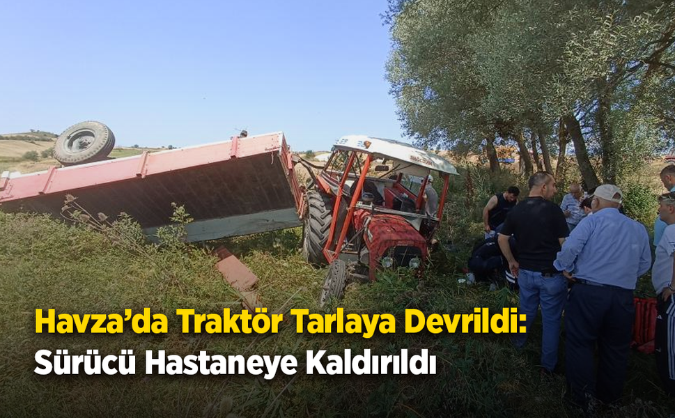 Buğday yüklü traktör devrildi, sürücü yaralandı