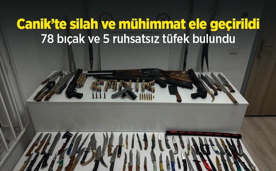 Canik’te silah ve mühimmat ele geçirildi: 78 bıçak ve 5 ruhsatsız tüfek bulundu